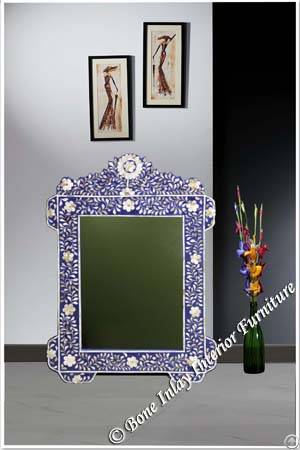 Blue Mother Of Pearl Inlay Mirror Frame Parrot Design