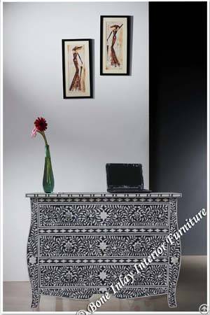 Curved Black Bone Inlay Chest Of Drawer / Dresser