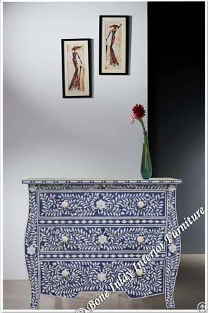 Curved Blue Bone Inlay Chest Of Drawer / Dresser