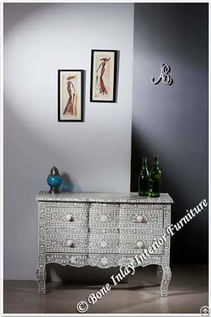 Curved Grey Bone Inlay Chest Of Drawer / Dresser