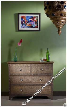 Embossed Brass Metal Chest Of Drawer / Dresser