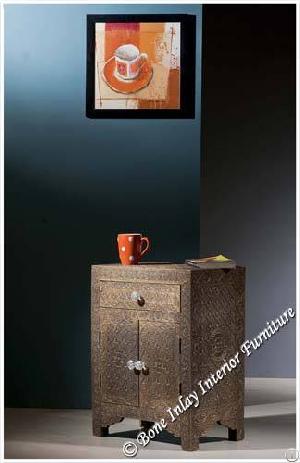 Embossed Brass Metal One Drawer Two Door Bedside Table / Cabinet