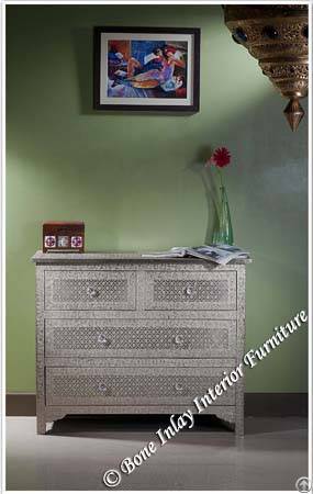 Embossed White Metal Chest Of Drawer / Dresser