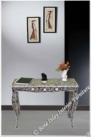 French Style Black Mother Of Pearl Inlay Console Table Folding