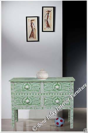 Green Bone Inlay Four Drawer Console Table