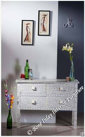 Grey Bone Inlay Four Drawer Console Table