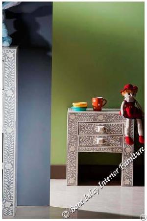 grey bone inlay drawer bedside table