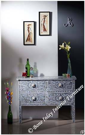 Grey Mother Of Pearl Inlay Four Drawer Console Table