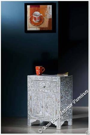 Grey Mother Of Pearl Inlay One Drawer Two Door Bedside Table Buy From Our Furniture Store Online