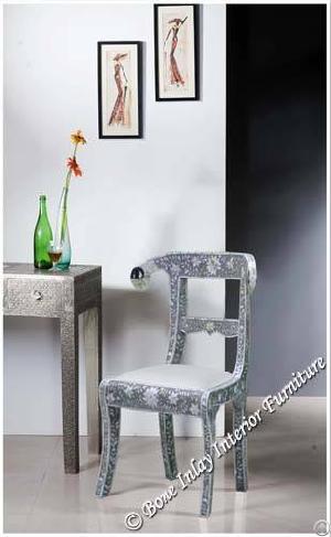 Grey Mother Of Pearl Inlay Rams Head Chair Set Of 2 Chairs