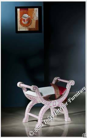 Pink Bone Inlaid Roman Stool