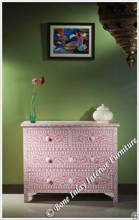 Pink Bone Inlay Chest Of Drawer / Dresser
