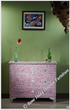 Pink Mother Of Pearl Inlay Chest Of Drawer