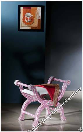 Pink Mother Of Pearl Inlay Roman Stool