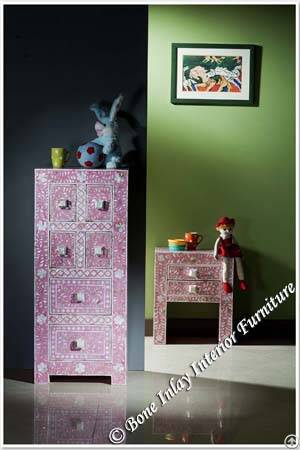 Pink Mother Of Pearl Inlay Tall Boy / Long Chest