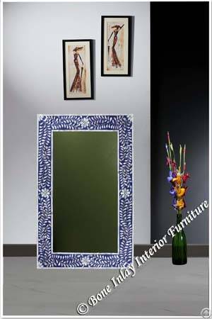 Rectangular Blue Mother Of Pearl Inlay Mirror Frame