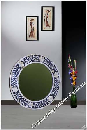 Round Black Bone Inlay Mirror Frame