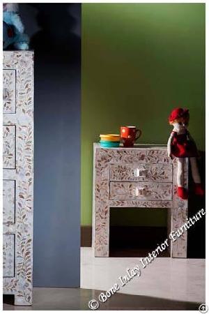 Shop Online White Mother Of Pearl Inlay Two Drawer Bedside Table