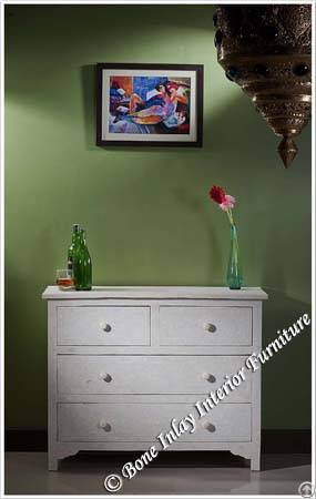 White Bone Inlay Chest Of Drawer / Dresser