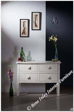 White Bone Inlay Four Drawer Console Table