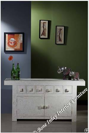 White Bone Inlay Long Sideboard