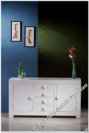 White Bone Inlay Two Door Four Drawer Sideboard