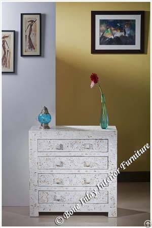 White Mother Of Pearl Inlay Drawer Four Chest / Dresser