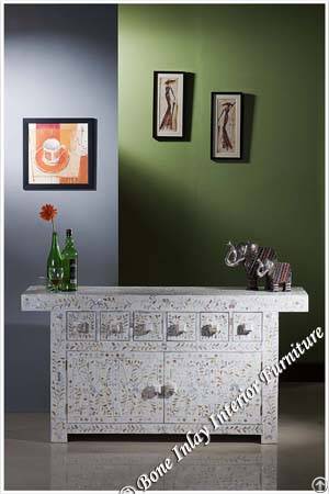 White Mother Of Pearl Inlay Long Sideboard