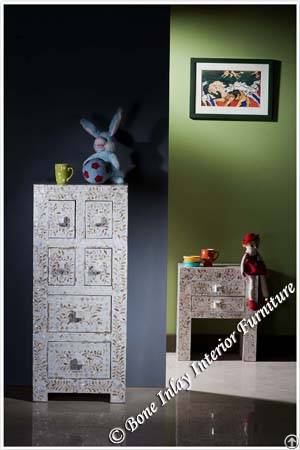 White Mother Of Pearl Inlay Tall Boy / Long Chest