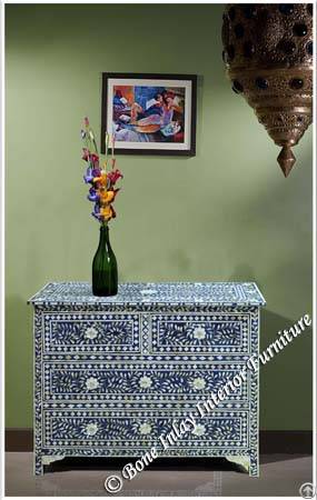 Blue Mother Of Pearl Inlay Chest Of Drawer
