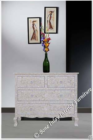 Curved Cream Mother Of Pearl Inlay Chest Of Drawer