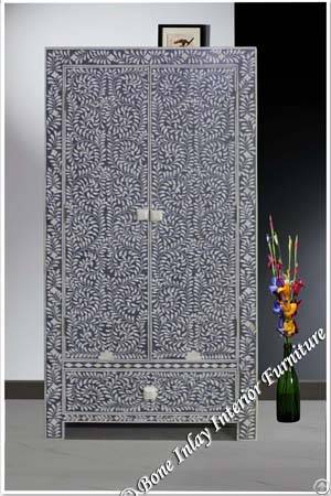 Dark Grey Bone Inlay Wardrobe Cabinet