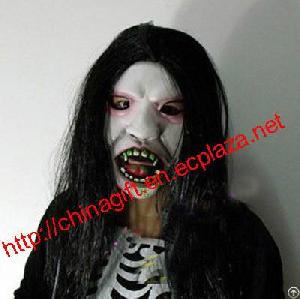 Halloween Masquerade Facial Long Wig Mask