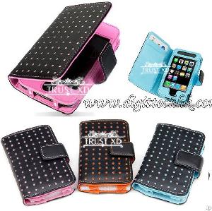 dot wallet synthetic leather card holder flip pouch case cover iphone4 4s 4g