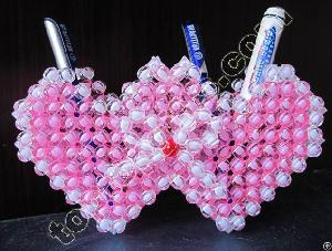 Acrylic Beaded Double Heart Pen Container Beads Handicraft