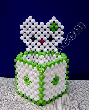 Acrylic Beaded Kitty Cat Desk Tidy Plastic Beads Pencial Pot