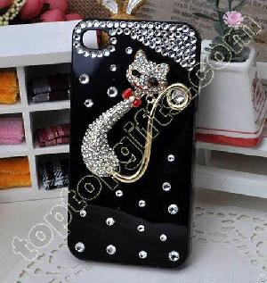 Cat Rhinestone Iphone4 Shell Case