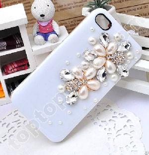 Double Pearl Flower Iphone4 Hard Case Cover With Rhienstons