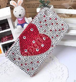 Iphone4 Red Heart Rhinestone Mobile Phone Shell 2012 Fashion Phone Accessories