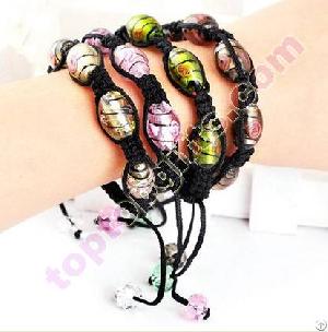 Oval Lampwork Flower Shamballa Bracelet Tresor Paris Bracelet