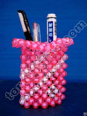 Pink Acrylic Beaded Pen Container