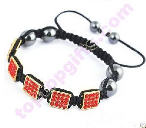 Rectangle Metal Rhinestone Cord Kniteed Shamballa Bracelet