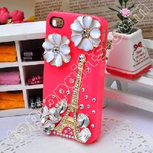 Rhinestone Eiffel Tower Iphone4 Shell Case With Flower