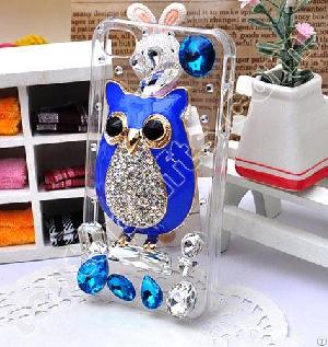 rhinestone owl enamel iphone4s mobile phone shell