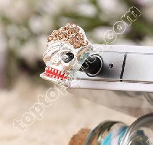 rhinestone skull dust plug iphone anti stopper