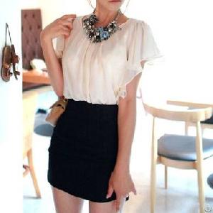 Korean Loose Lotus Sleeve White Lace Blouse