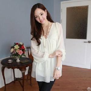 Korean V-collar Leisure Womens White Blouses