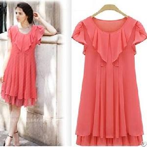 loose pattern pleated ruffle front dress watermelon