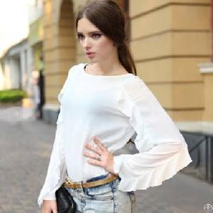 Stylish Long Sleeve Ruffle Blouse White Black