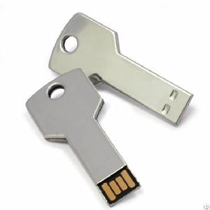 chrome steel usb key shaped slim flash disk laser logo